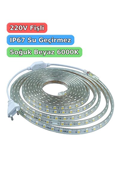 MDSTECH 220V Fişli Tak-Çalıştır Şerit LED 5050 3Çip IP67 Silikonlu Su Geçirme...
