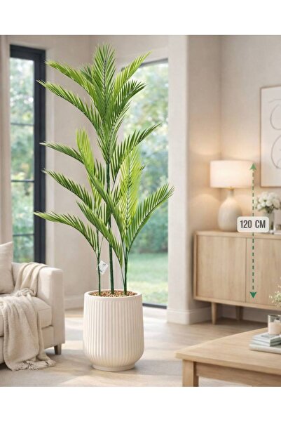CENTRHOME Artificial areca tree with three branches, 120 cm long, in a trimme...