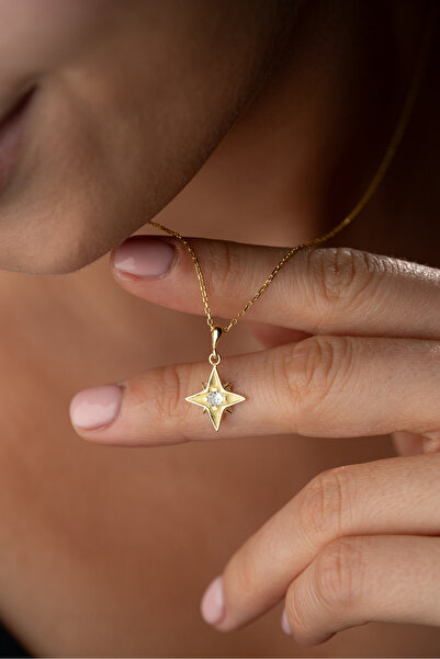 Silvano Jewelry 925 Ayar Gümüş Altın Kaplama Kutup Yıldızı Kolye