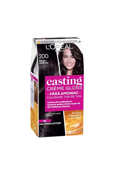 L'Oreal Paris Set of 2 x Semi-Permanent Hair Dye Without Ammonia Casting Creme Gloss 200 Ebony Black, 180 ml