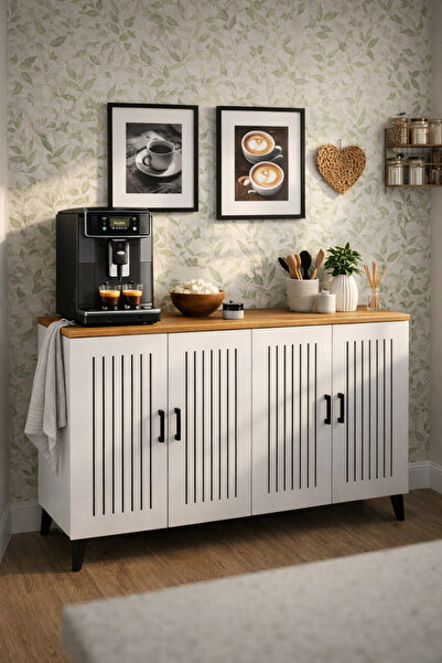 bangu Kahve Köşesi Dolabı ( 120 cm ) Çok Amaçlı Dolap ( Derinlik 47 cm ) Rafl...