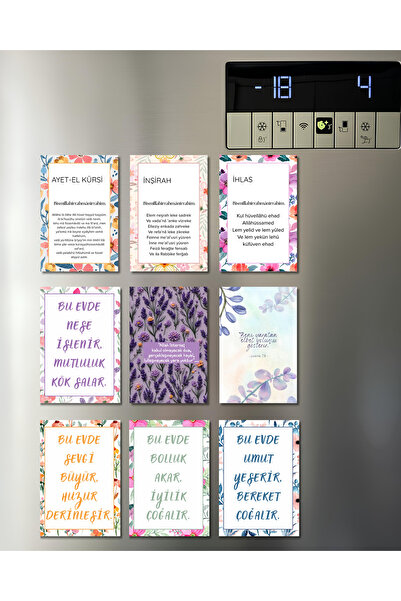 Renkia Studio 9'lu Dekoratif Magnet Seti – Dua ve Güzel Sözler – Buzdolabı Ma...