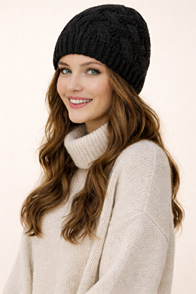 Nacar Kadın Saç Örgü Desenli Yumuşak Dokulu Bere - Kışlık Yeni Sezon Şapka