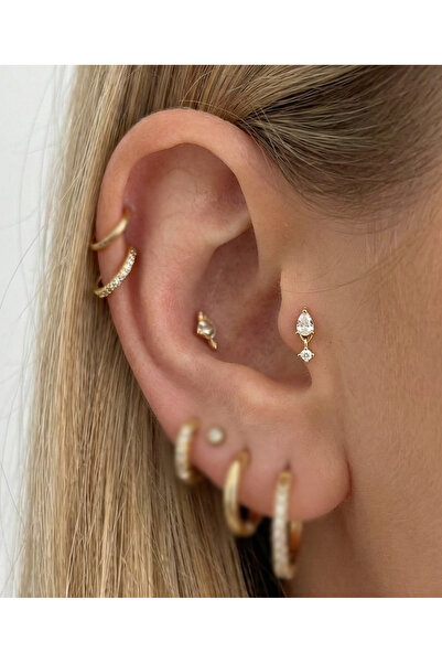 Aktemur Silver 925 Ayar Gümüş Damla Taş Sallantılı Tragus Helix Piercing