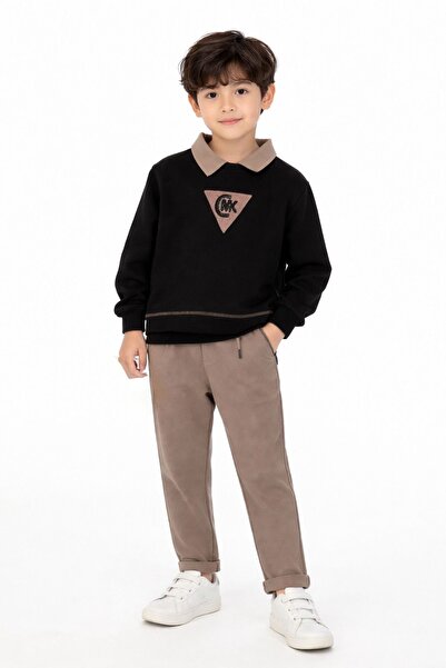 nazarbebe 5-11 Years Old Boys' 2-Piece Polo Collar Set – Casual Comfortable Stylish Combination