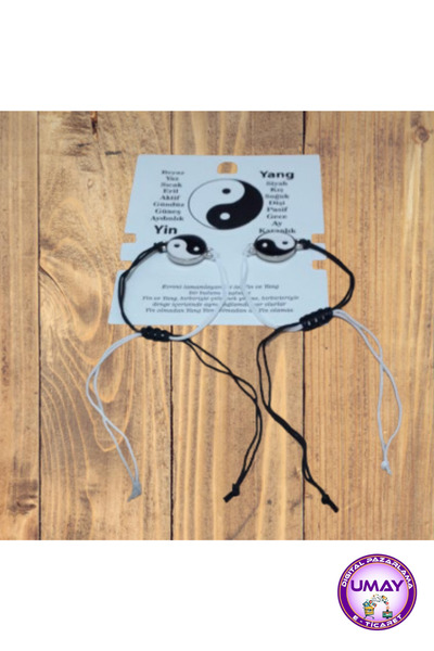 Umay 2 Pcs Set Yin Yang Tai Chi Matching Adjustable Cord Friendship Bracelet