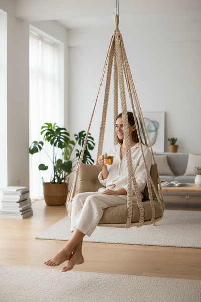 Morvia Sarmaşık Detaylı Makrome Salıncak | Askı Aparatlı | 70x80 cm | 170 kg ...