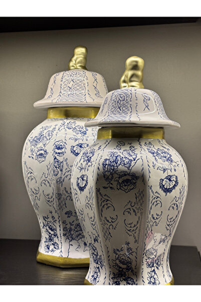 Nun Studio Blue Blanc KÜP - Klasik Mavi-Beyaz Desenli Kapaklı Dekoratif Seram...