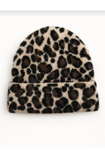 aseh shop Leopard patterned feathered beanie