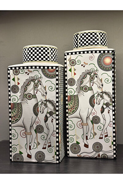 Nun Studio At Figürlü Dekoratif Seramik KÜP – Modern Desenli Şık Saklama Kabı...