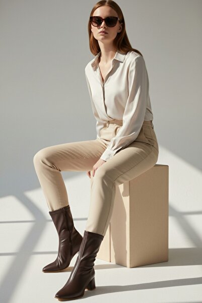 Pazzyonez Women's Stretch Boots Ankle Short Pointed Blunt Toe Leather Chunky ...