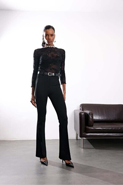 5in1Canpolat Black Belted Stretch Fabric Spanish Steel Trousers 37020