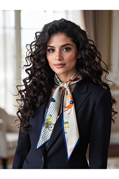 PERLMUTT Women's Retro Character Figured Polka Dot Patterned Scarf – Elegant ...