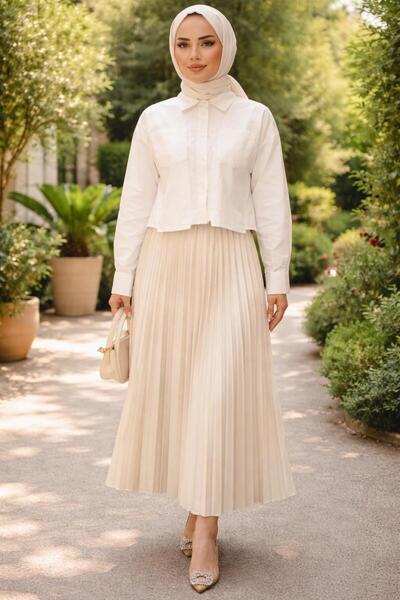 ÇALIŞKAN MODA تنورة مطاطية ذات مظهر جلدي وثنيات محكمة