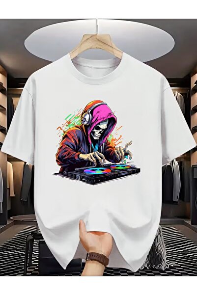 oneagılyazı Тениска с къс ръкав и обло деколте с DJ принт