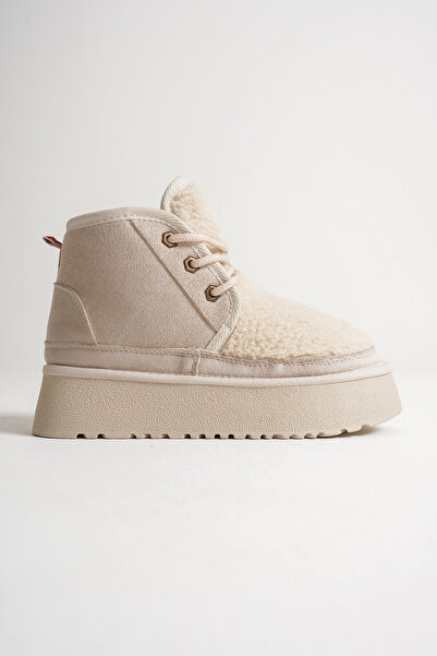 aczagul butik Loana women's fur-lined beige winter thick soled boots