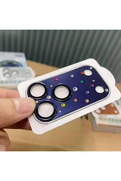Generic High-End Sparkling Blue Rhinestone 3D Armor Tempered Glass Camera Lens Protector for iPhone 17 Pro M