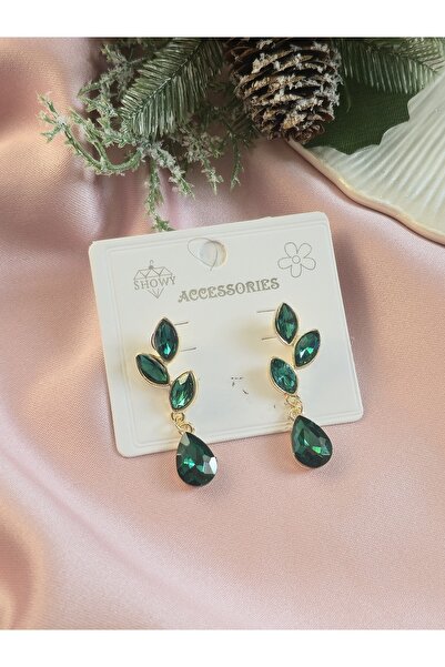 Glamluxe Women's Emerald Green Leaf Model Earrings