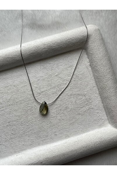 Pel Design Drop Prehnite Stone Steel Necklace Handmade