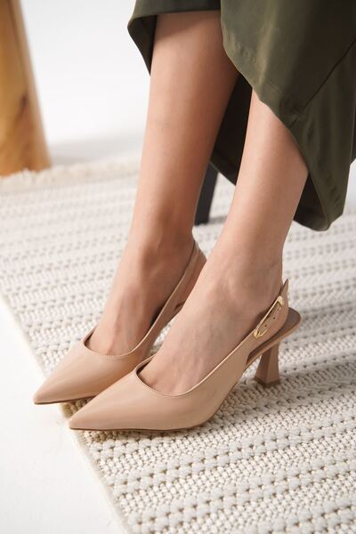 aczagul butik Women's Nude Patent Leather Heeled Shoes Tr20Ms01C