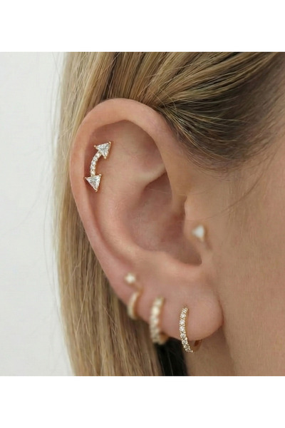 Aktemur Silver 925 Ayar Gümüş Zirkon Taşlı Ok Tragus Helix Piercing