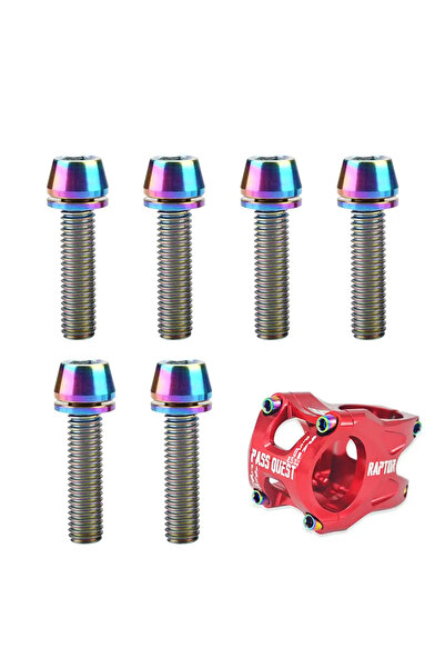 Asroya 6 Adet Bisiklet Gidon Boğazı Vidası Rainbow Oilslick Rengarenk Vida 4m...