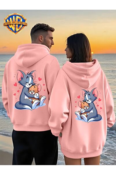 oneagılyazı Tom and Jerry Themed Printed Casual Fashion K Hooded Sweatshirt for Couples,