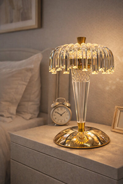 Store Kristal Masa Lambası - Şarjlı, Dokunmatik,3 Renk Modlu Dimberli Dekorat...