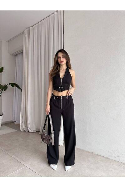 hillone Atlas Fabric Vest Pocket Pants Suit Black