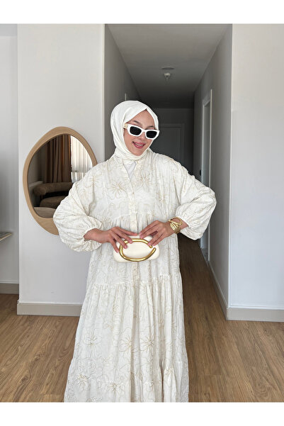 Nsade Ensade Women's Hijab Dress with Glitter Pattern, Buttoned Long Dress, C...