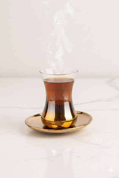 Fiyakalı Ürünler Atölyesi Zerrin Titanium Coated 12-Piece Tea Set for 6 Peopl...