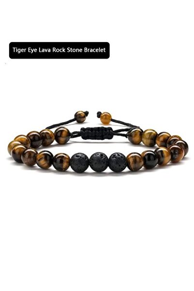 Generic Stretch Adjustable Tiger Eye Lava Rock Stone Bracelet