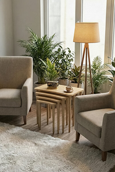 PDMPOİNT DOLAP MARKET Gondol 4 lü Zigon Sehpa Takımı - Safir Meşe