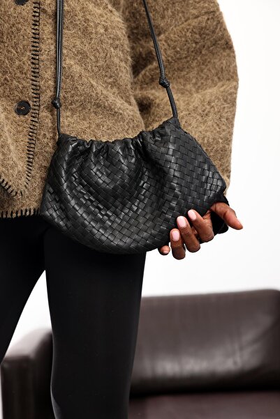 5in1Canpolat Black Venice Knitted Leather Bag 7975