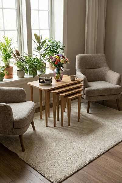 PDMPOİNT DOLAP MARKET Gondol 4 lü Zigon Sehpa Takımı - Ahşap Desen