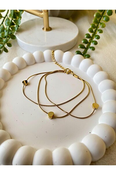 stainless steell Çelik üçlü kalp gold bileklik