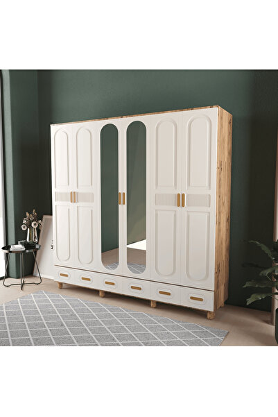 Teen & Bright DOVA 6 KAPAKLI ÇEKMECELİ GARDIROP - MDF KAPAK