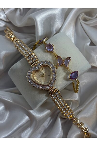 Mihristore Gold Kalp Pinterest Kadın Saat Ve Bileklik Hediye Seti Sevgililer ...