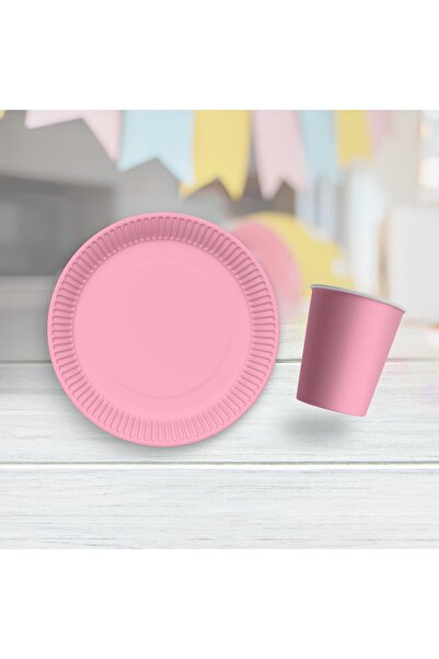 MFM Pink Solid Color Plate and Cup Set for 8 People