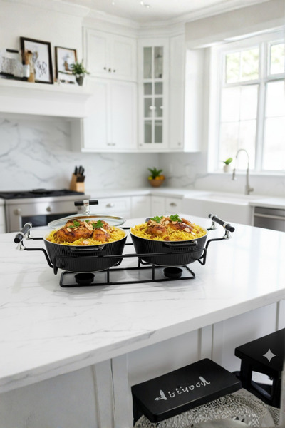 Generic Buffet warmer, oval double serving dish, 11 cm, with a modern and elegant design.