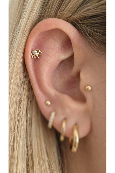 Aktemur Silver 925 Ayar Gümüş Zirkon Taşlı Göz Tragus Helix Piercing