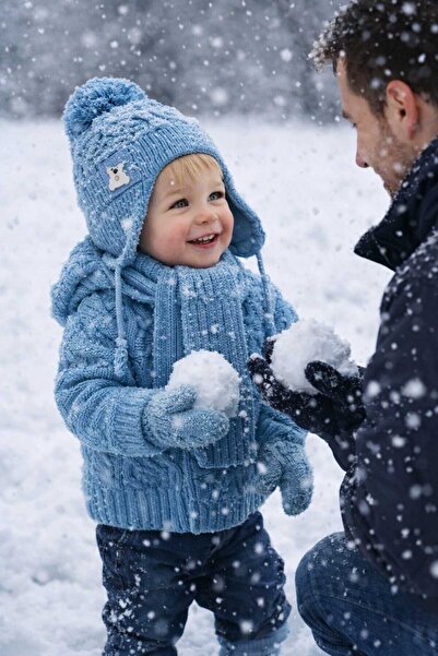 Kitti Baby Boy Scarf, Beanie, Gloves Set with Fleece Texture Inside