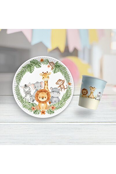MFM Safari Themed Plate and Cup Set for 8 People