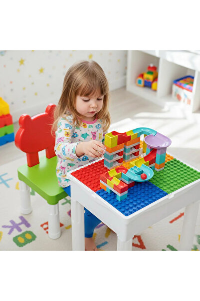 TOHA 2-in-1 Lego Activity and Study Table Chair Set Lego Dupla Compatible 62 Pcs