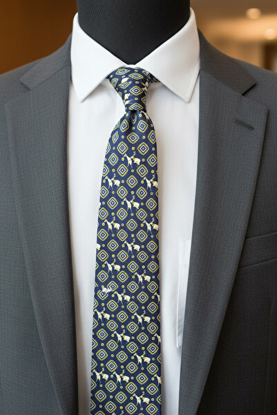 CROATE 100% Silk Italian Tie – 10 cm Classic Wide Cut, Navy Blue Special Pattern