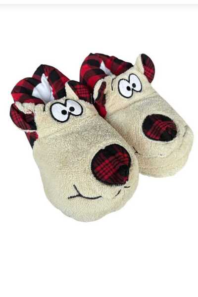 ALTUN TİCARET Krem Kırmızı Köpek Hayvanlı Unisex Panduf