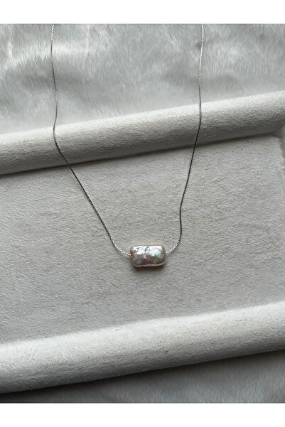 Pel Design Rectangular Real Pearl Steel Necklace Handmade