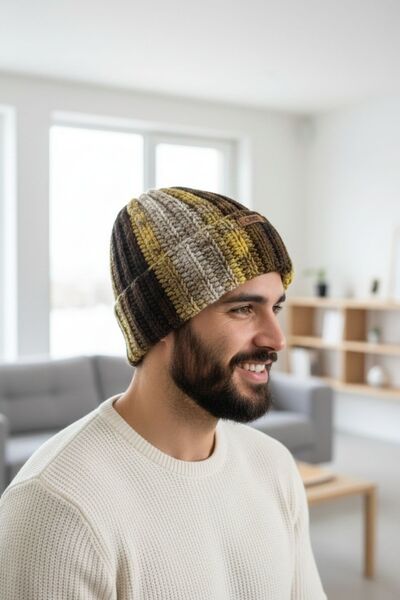 Çimen Butikk Hand Knitted Brown Color Gradient Beanie |   Unisex, 32X39 cm