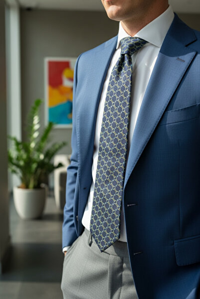 CROATE 100% Silk Italian Tie – 10 cm Classic Wide Cut, Navy Blue Special Pattern