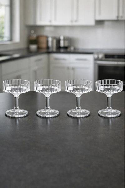 Urbanza Set of 4 Elegant Textured Crystal-Style Dessert Bowls with Stems